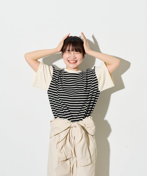 B-DAY STORE（ビーデイストア）の「【B-DAY STORE】ボーダーTシャツ（Tシャツ/カットソー・レディース・ブラック/ホワイト・0）」の5枚目の写真