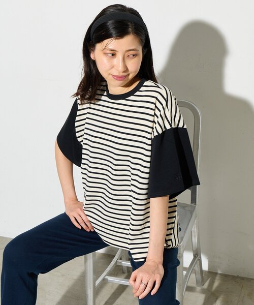 B-DAY STORE（ビーデイストア）の「【B-DAY STORE】ボーダーTシャツ（Tシャツ/カットソー・レディース・ブラック/ホワイト・0）」の19枚目の写真