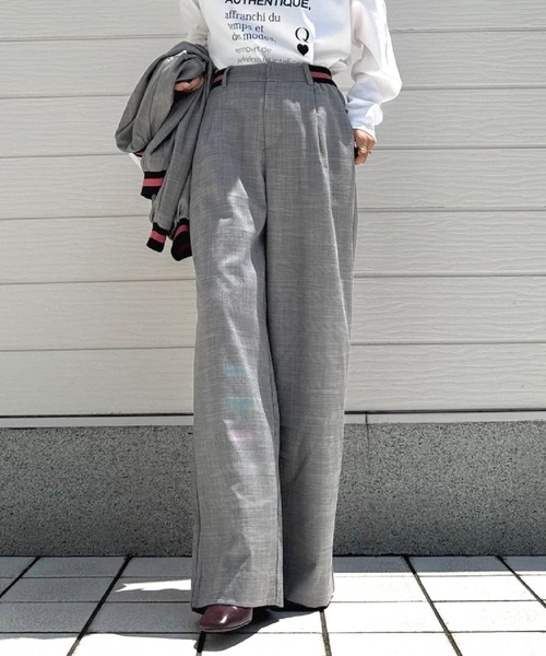 ウエストリブチェックパンツ　ブラック ウエストリブチェックパンツ（その他パンツ）｜Q（キュー）の