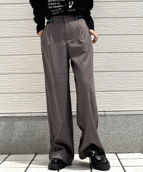 Q（キュー）の「ウエストリブチェックパンツ（その他パンツ・レディース・ブラック系/ブラウン系・MEDIUM）」の2枚目の写真