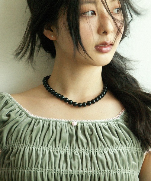 igi(イジ)の「VELOUR SHIRRED TOP / ベロアシャーリングトップス(Tシャツ/カットソー・レディース・グリーン/ブラック・FREE)」の20枚目の写真