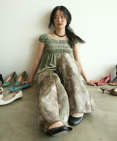 igi(イジ)の「VELOUR SHIRRED TOP / ベロアシャーリングトップス(Tシャツ/カットソー・レディース・グリーン/ブラック・FREE)」の21枚目の写真