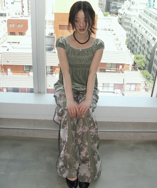 igi(イジ)の「VELOUR SHIRRED TOP / ベロアシャーリングトップス(Tシャツ/カットソー・レディース・グリーン/ブラック・FREE)」の14枚目の写真