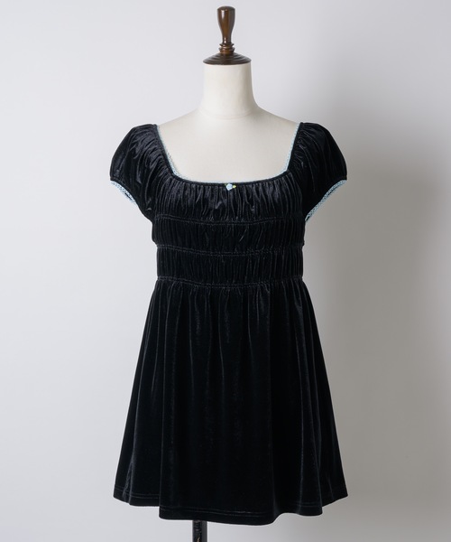 igi(イジ)の「VELOUR SHIRRED TOP / ベロアシャーリングトップス(Tシャツ/カットソー・レディース・グリーン/ブラック・FREE)」の10枚目の写真