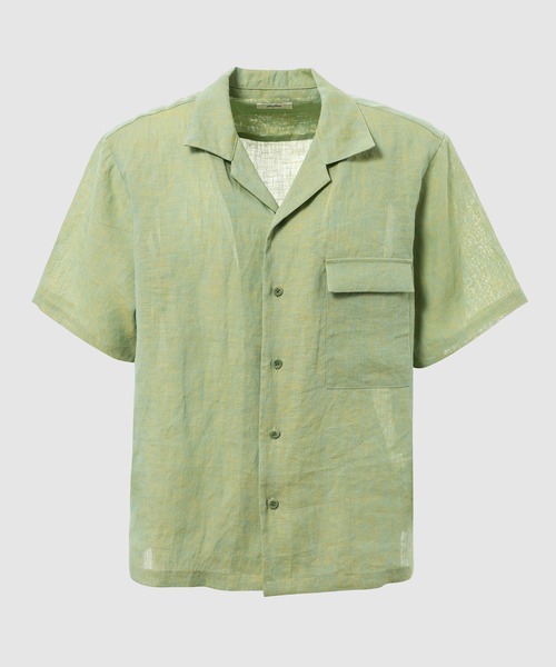 WhoWhat(フーワット)の「HEMP CHAMBRY OPEN COLLAR SHIRT(シャツ/ブラウス・メンズ・グリーン系その他/グレー系その他・S/M)」の1枚目の写真