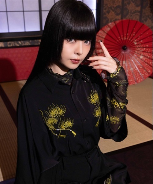 REZEN(リゼン)の「彼岸花刺繍半袖シャツ(シャツ/ブラウス・メンズ・ブルーパープル/ライトグレー/イエロー/ローズ・MEDIUM/LARGE)」の3枚目の写真