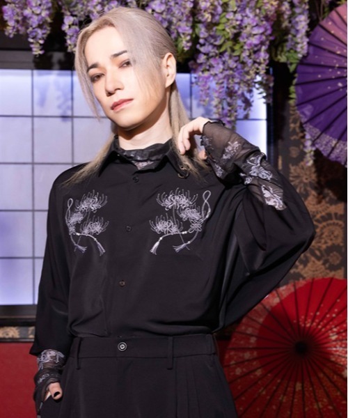 REZEN(リゼン)の「彼岸花刺繍半袖シャツ(シャツ/ブラウス・メンズ・ブルーパープル/ライトグレー/イエロー/ローズ・MEDIUM/LARGE)」の2枚目の写真