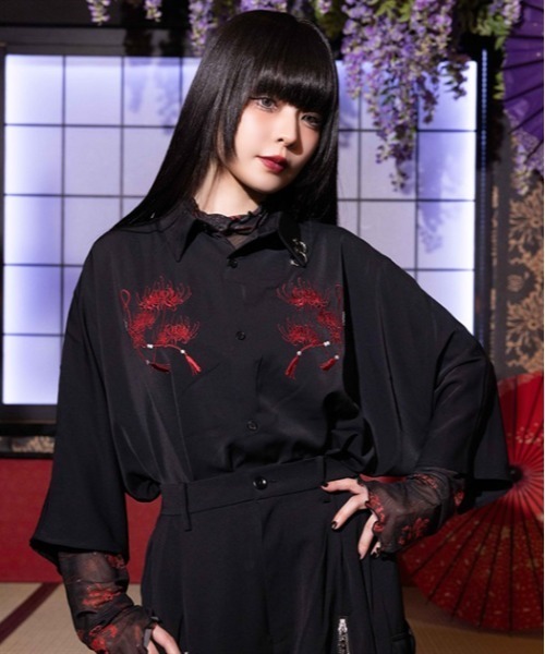 REZEN(リゼン)の「彼岸花刺繍半袖シャツ(シャツ/ブラウス・メンズ・ブルーパープル/ライトグレー/イエロー/ローズ・MEDIUM/LARGE)」の5枚目の写真