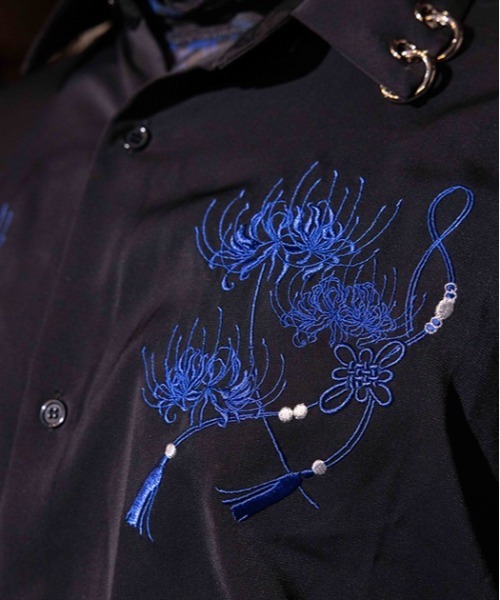REZEN(リゼン)の「彼岸花刺繍半袖シャツ(シャツ/ブラウス・メンズ・ブルーパープル/ライトグレー/イエロー/ローズ・MEDIUM/LARGE)」の16枚目の写真