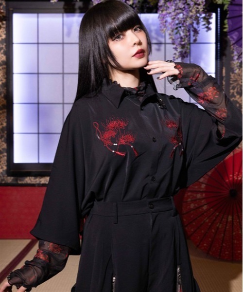 REZEN(リゼン)の「彼岸花刺繍半袖シャツ(シャツ/ブラウス・メンズ・ブルーパープル/ライトグレー/イエロー/ローズ・MEDIUM/LARGE)」の18枚目の写真