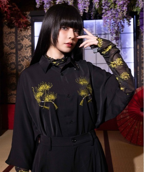 REZEN(リゼン)の「彼岸花刺繍半袖シャツ(シャツ/ブラウス・メンズ・ブルーパープル/ライトグレー/イエロー/ローズ・MEDIUM/LARGE)」の21枚目の写真
