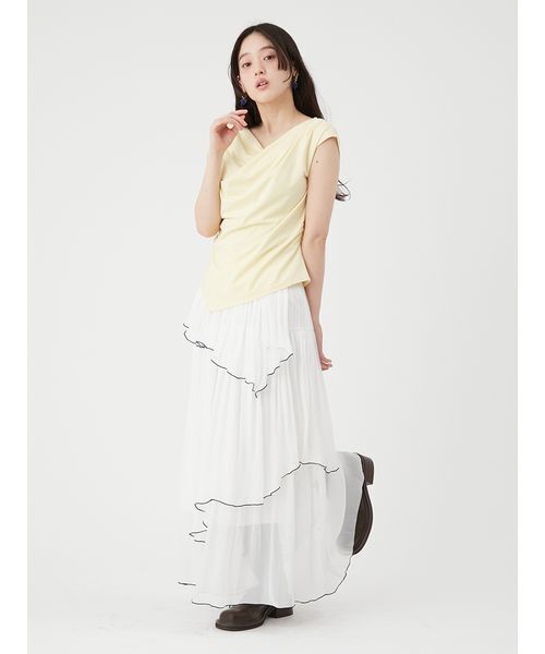 LILY BROWN(リリーブラウン)の「【UVカット】3wayドレープトップス(Tシャツ/カットソー・レディース・イエロー/ブラック/ホワイト・F)」の13枚目の写真