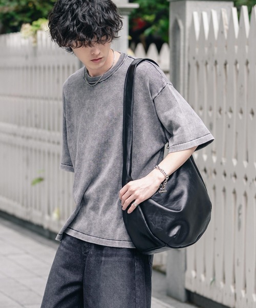 Rocky Monroe(ロッキーモンロー)の「オーバーサイズ ヴィンテージ加工クルーネック半袖サマーニットTシャツ(ニット/セーター・メンズ・チャコール/ベージュ/ワイン/ブラック・M/XL/L)」の5枚目の写真