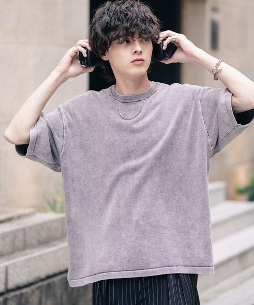 Rocky Monroe(ロッキーモンロー)の「オーバーサイズ ヴィンテージ加工クルーネック半袖サマーニットTシャツ(ニット/セーター・メンズ・チャコール/ベージュ/ワイン/ブラック・M/XL/L)」の12枚目の写真