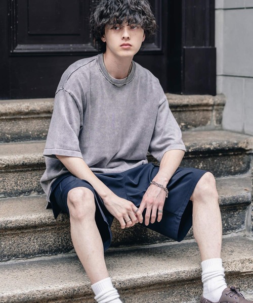Rocky Monroe(ロッキーモンロー)の「オーバーサイズ ヴィンテージ加工クルーネック半袖サマーニットTシャツ(ニット/セーター・メンズ・チャコール/ベージュ/ワイン/ブラック・M/XL/L)」の13枚目の写真
