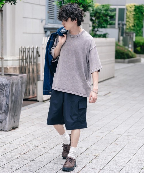 Rocky Monroe(ロッキーモンロー)の「オーバーサイズ ヴィンテージ加工クルーネック半袖サマーニットTシャツ(ニット/セーター・メンズ・チャコール/ベージュ/ワイン/ブラック・M/XL/L)」の15枚目の写真
