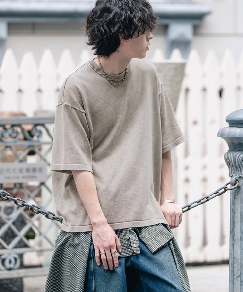 Rocky Monroe(ロッキーモンロー)の「オーバーサイズ ヴィンテージ加工クルーネック半袖サマーニットTシャツ(ニット/セーター・メンズ・チャコール/ベージュ/ワイン/ブラック・M/XL/L)」の18枚目の写真