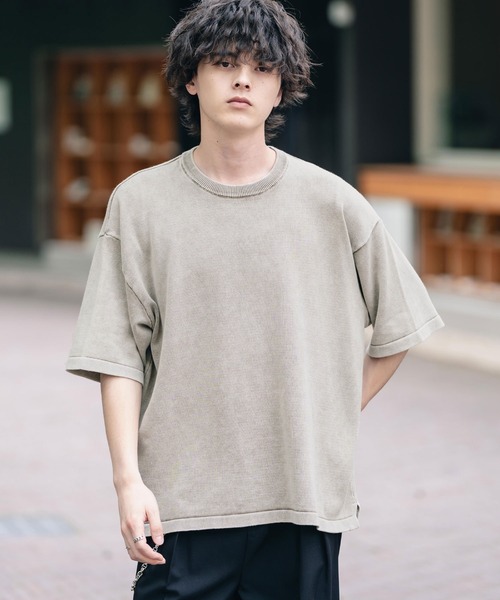 Rocky Monroe(ロッキーモンロー)の「オーバーサイズ ヴィンテージ加工クルーネック半袖サマーニットTシャツ(ニット/セーター・メンズ・チャコール/ベージュ/ワイン/ブラック・M/XL/L)」の21枚目の写真