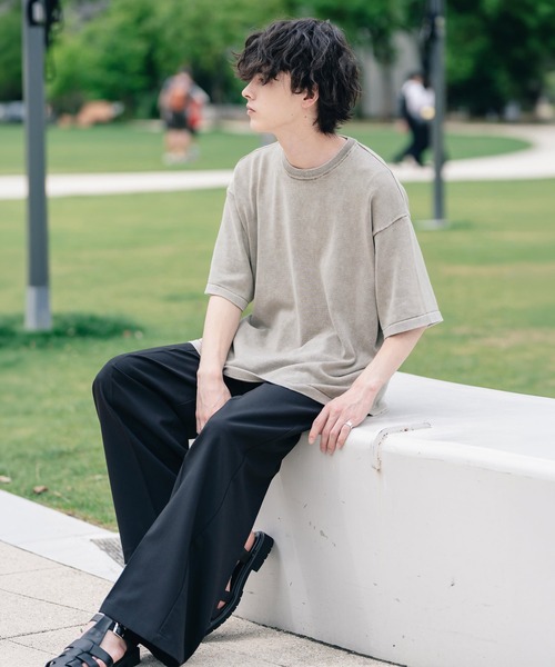 Rocky Monroe(ロッキーモンロー)の「オーバーサイズ ヴィンテージ加工クルーネック半袖サマーニットTシャツ(ニット/セーター・メンズ・チャコール/ベージュ/ワイン/ブラック・M/XL/L)」の22枚目の写真