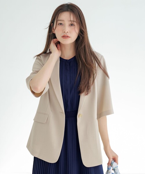 ANY SIS（エニィスィス）の「アーバンクールタッチ 半袖 ジャケット（テーラードジャケット・レディース・ベージュ系/グレー系・X-LARGE）」の7枚目の写真