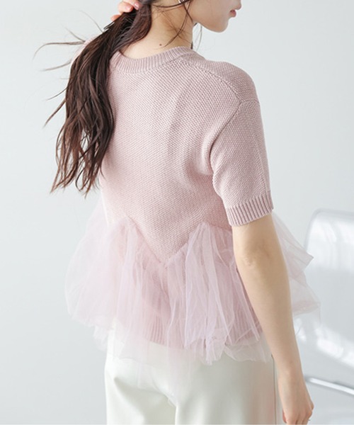 AMELY(エミリー)の「チュールフリル ドッキング ニットトップス/体系カバー/快適素材(ニット/セーター・レディース・ピンク/ベージュ/ブラック・フリー)」の20枚目の写真