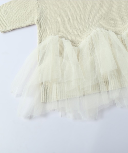 AMELY(エミリー)の「チュールフリル ドッキング ニットトップス/体系カバー/快適素材(ニット/セーター・レディース・ピンク/ベージュ/ブラック・フリー)」の7枚目の写真