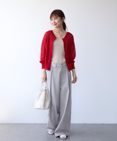 Jines(ジネス)の「TSUMUGI和紙ジップカーディガン(カーディガン/ボレロ・レディース・ベージュ/ネイビー/レッド/ブラック・38)」の9枚目の写真
