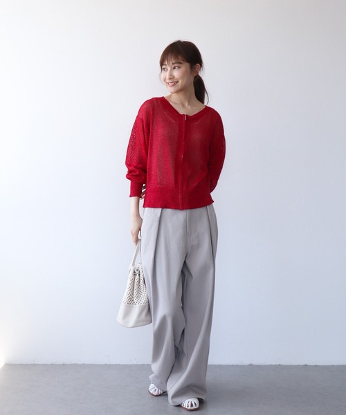 Jines(ジネス)の「TSUMUGI和紙ジップカーディガン(カーディガン/ボレロ・レディース・ベージュ/ネイビー/レッド/ブラック・38)」の10枚目の写真