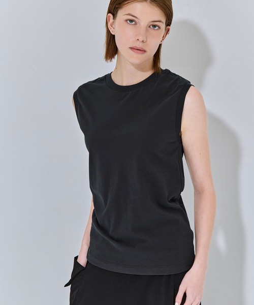 ATON(エイトン)の「【ATON/エイトン】FRESCA NUBUCK REGULAR FIT TANKTOP/ヌバックレギュラーフィットタンクトップ(Tシャツ/カットソー・レディース・ベージュ/チャコールグレー/オフホワイト・2/1)」の3枚目の写真