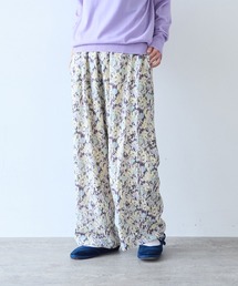 painting flower print drawstrings pants