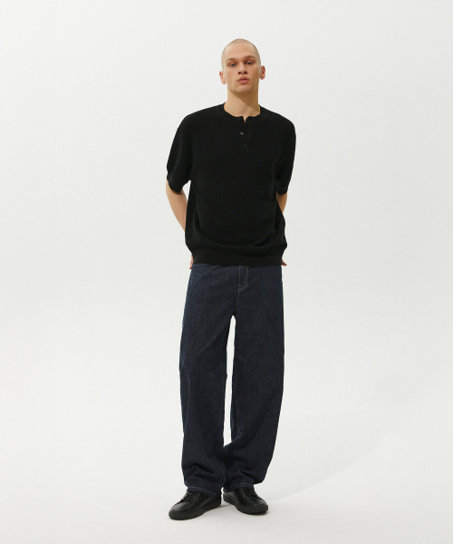 PLAC（プラック）の「リングヘンリーネック半袖ニットブラック（Tシャツ/カットソー・メンズ・その他・MEDIUM/LARGE）」の2枚目の写真