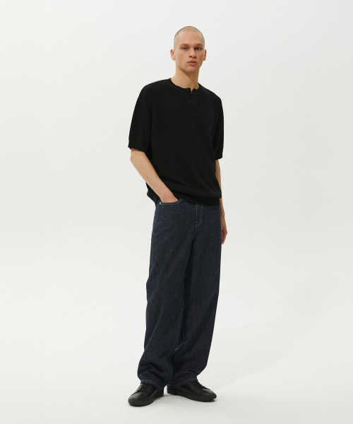 PLAC（プラック）の「リングヘンリーネック半袖ニットブラック（Tシャツ/カットソー・メンズ・その他・MEDIUM/LARGE）」の4枚目の写真
