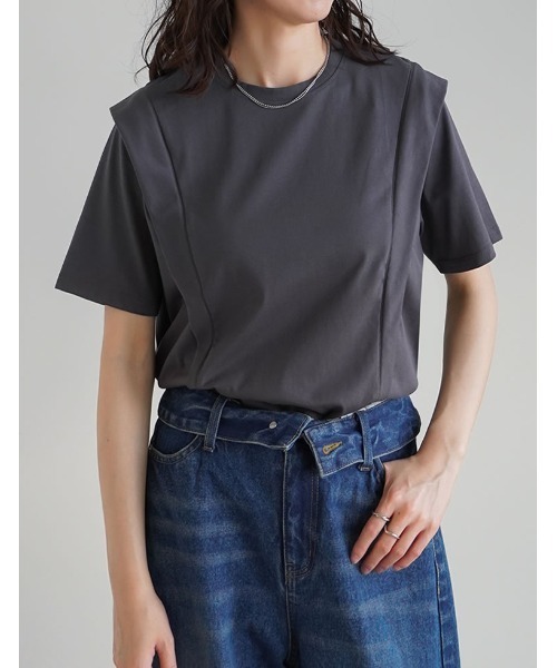 Re:EDIT（リエディ）の「[UVカット][接触冷感][シワになりにくい]ショルダータック半袖Ｔシャツ（Tシャツ/カットソー・レディース・ブラック/ホワイト/チャコールグレー・LARGE/MEDIUM）」の2枚目の写真