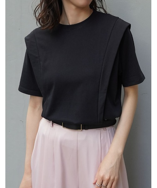 Re:EDIT（リエディ）の「[UVカット][接触冷感][シワになりにくい]ショルダータック半袖Ｔシャツ（Tシャツ/カットソー・レディース・ブラック/ホワイト/チャコールグレー・LARGE/MEDIUM）」の9枚目の写真