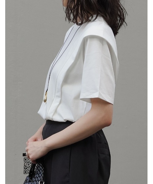 Re:EDIT（リエディ）の「[UVカット][接触冷感][シワになりにくい]ショルダータック半袖Ｔシャツ（Tシャツ/カットソー・レディース・ブラック/ホワイト/チャコールグレー・LARGE/MEDIUM）」の7枚目の写真