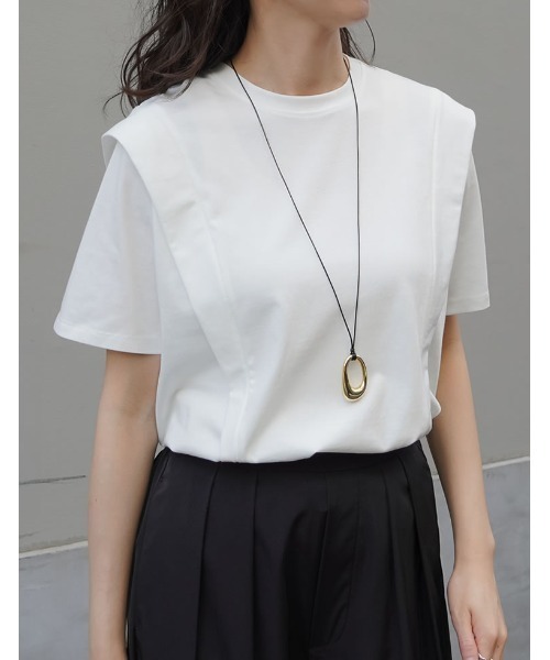 Re:EDIT（リエディ）の「[UVカット][接触冷感][シワになりにくい]ショルダータック半袖Ｔシャツ（Tシャツ/カットソー・レディース・ブラック/ホワイト/チャコールグレー・LARGE/MEDIUM）」の5枚目の写真