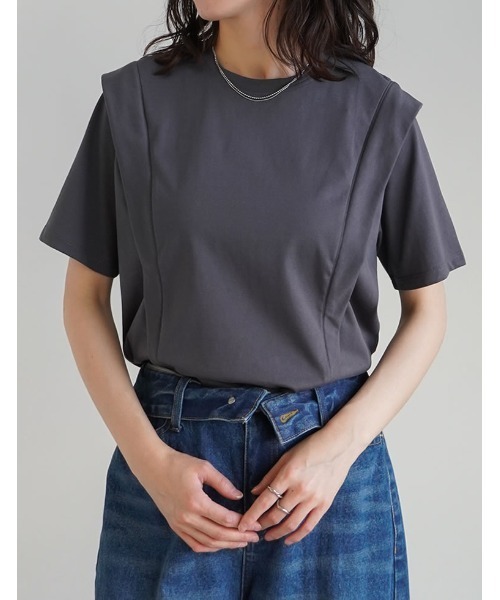 Re:EDIT（リエディ）の「[UVカット][接触冷感][シワになりにくい]ショルダータック半袖Ｔシャツ（Tシャツ/カットソー・レディース・ブラック/ホワイト/チャコールグレー・LARGE/MEDIUM）」の19枚目の写真