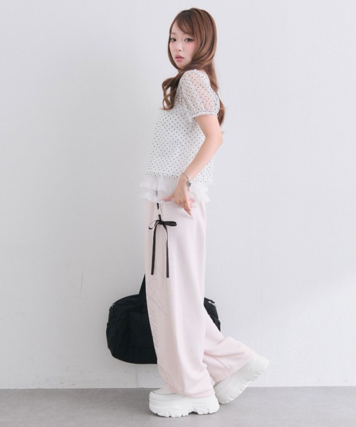 OLIVE des OLIVE（オリーブデオリーブ）の「アイレットリボンバレルレッグパンツ（スウェットパンツ・レディース・グレー/ピンク/ブラック・FREE）」の11枚目の写真