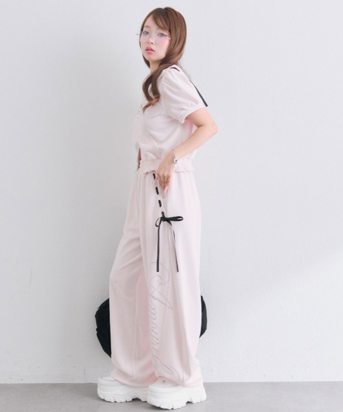 OLIVE des OLIVE（オリーブデオリーブ）の「アイレットリボンバレルレッグパンツ（スウェットパンツ・レディース・グレー/ピンク/ブラック・FREE）」の13枚目の写真