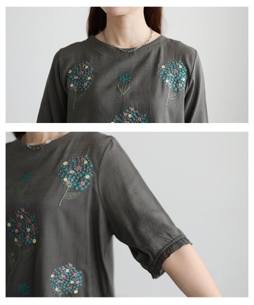 Sawa a la mode(サワアラモード)の「花刺繍ナチュラルブラウス(シャツ/ブラウス・レディース・アイボリー/チャコールグレー・FREE)」の6枚目の写真