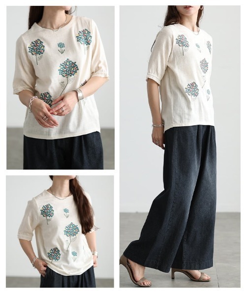 Sawa a la mode(サワアラモード)の「花刺繍ナチュラルブラウス(シャツ/ブラウス・レディース・アイボリー/チャコールグレー・FREE)」の18枚目の写真
