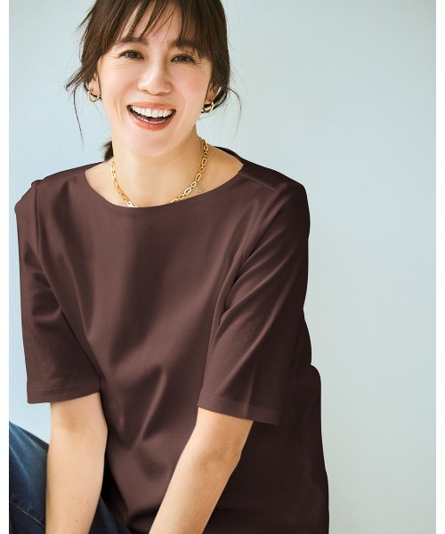 DoCLASSE（ ドゥクラッセ）の「ボートネックN／5分袖・DoT（Tシャツ/カットソー・レディース・ライトグレー/ホワイト/ブルー/ブラック/チャコール/ダークブラウン/ダークネイビー/ライム・S/LL/L/M/3L）」の5枚目の写真