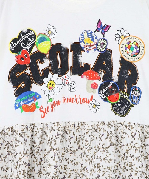 ScoLar(スカラー)の「ScoLar(スカラー) ポップロゴ×チェック×花柄 異素材切替ワンピース(ワンピース・レディース・オフホワイト/ブラック・MEDIUM)」の8枚目の写真