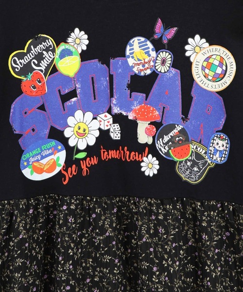 ScoLar(スカラー)の「ScoLar(スカラー) ポップロゴ×チェック×花柄 異素材切替ワンピース(ワンピース・レディース・オフホワイト/ブラック・MEDIUM)」の11枚目の写真