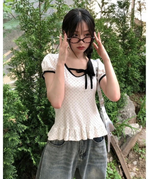 inst.ALL(インストール)の「裾フリルドットリボン半袖トップス(Tシャツ/カットソー・レディース・ホワイト・M/LL)」の3枚目の写真