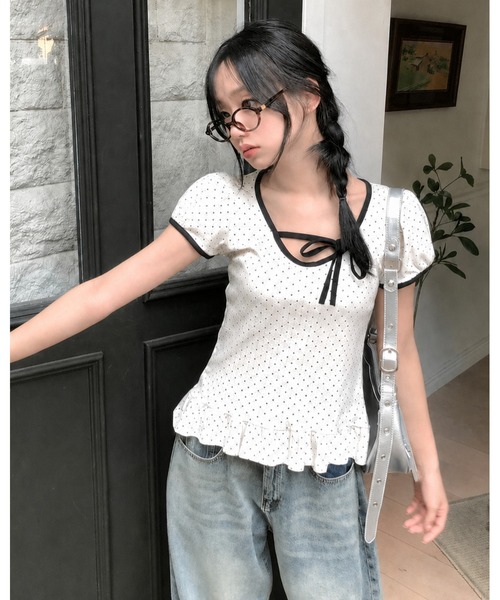 inst.ALL(インストール)の「裾フリルドットリボン半袖トップス(Tシャツ/カットソー・レディース・ホワイト・M/LL)」の4枚目の写真