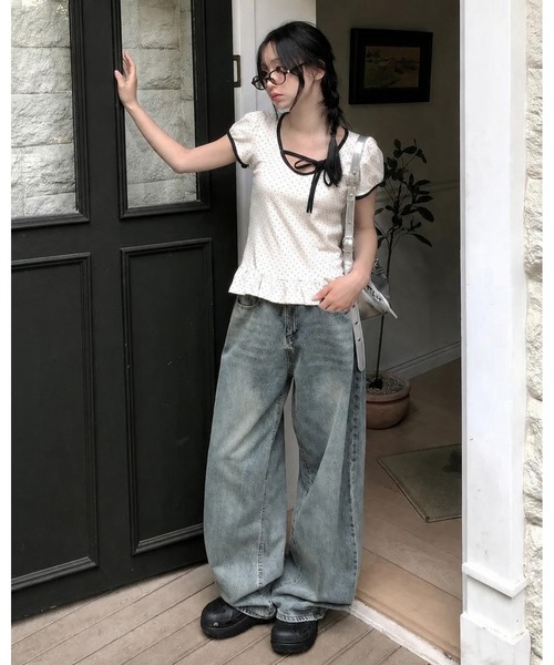 inst.ALL(インストール)の「裾フリルドットリボン半袖トップス(Tシャツ/カットソー・レディース・ホワイト・M/LL)」の6枚目の写真