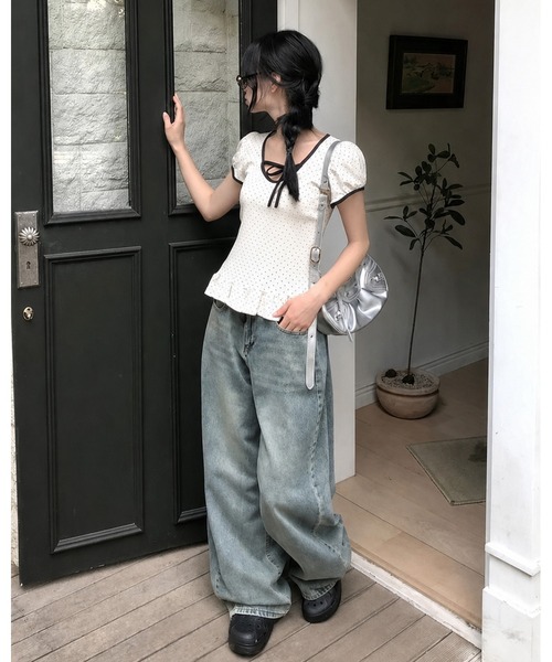 inst.ALL(インストール)の「裾フリルドットリボン半袖トップス(Tシャツ/カットソー・レディース・ホワイト・M/LL)」の7枚目の写真