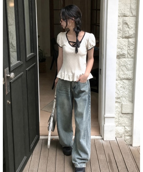 inst.ALL(インストール)の「裾フリルドットリボン半袖トップス(Tシャツ/カットソー・レディース・ホワイト・M/LL)」の9枚目の写真