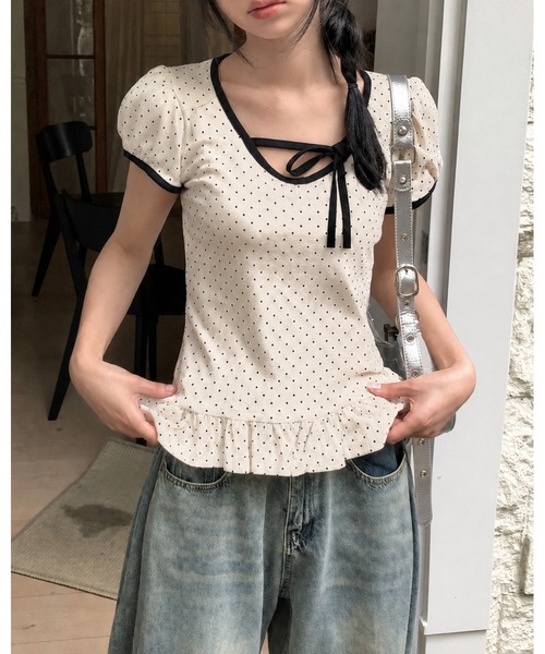 inst.ALL(インストール)の「裾フリルドットリボン半袖トップス(Tシャツ/カットソー・レディース・ホワイト・M/LL)」の10枚目の写真